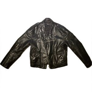 Men’s Black True Leather Jacket Small Perfecto Biker Motorcycle 80’s Real Style